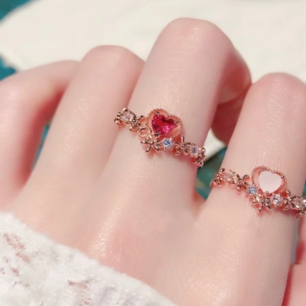 Heart and Daisies Rose Gold Tone Boho Ring Crystal